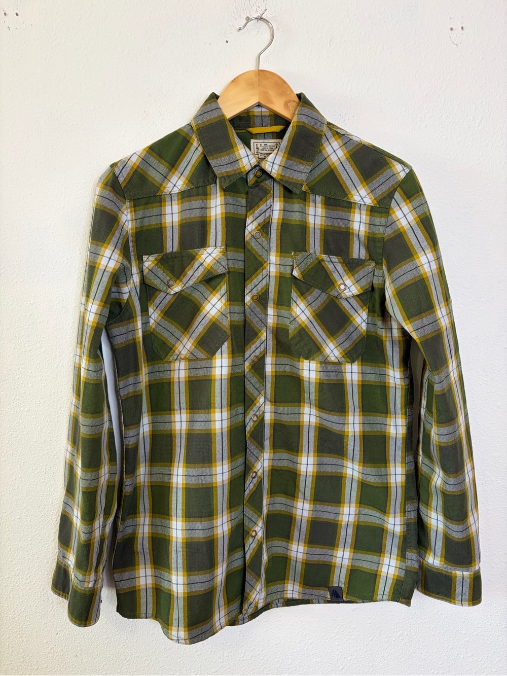 L.L.Bean Katahdin Overland Performance Flannel Plaid Shirt 6% wool S Mens green